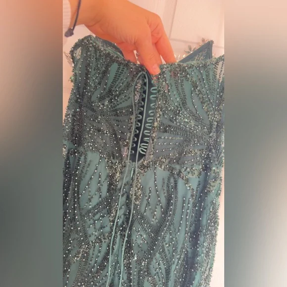 Custom Emerald green beaded corset dress - Picture 8 of 9